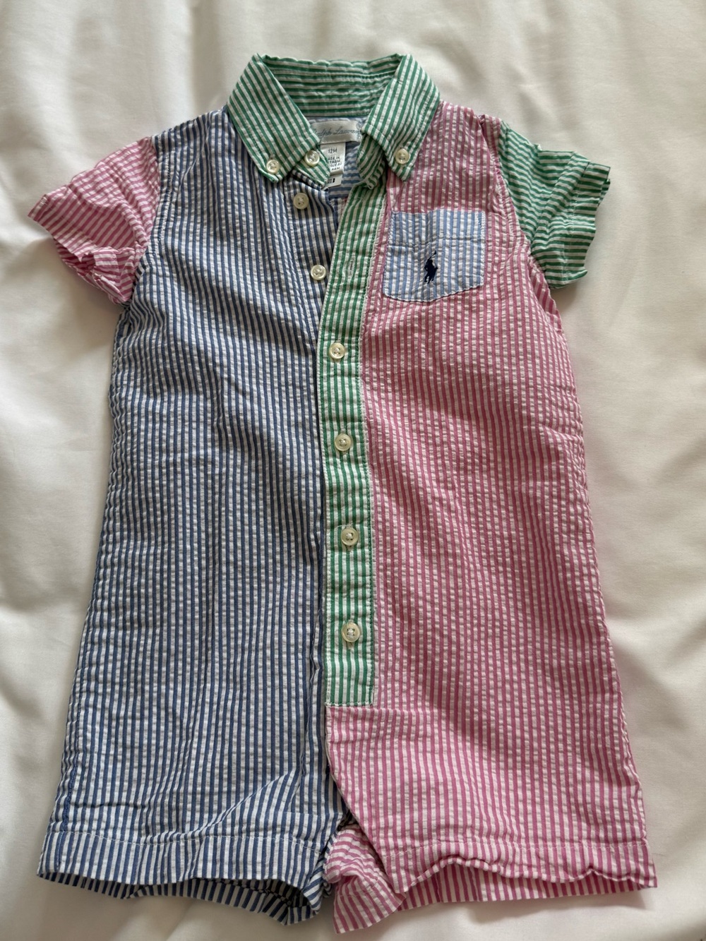 Ralph Lauren Seersucker multi print  Shortall baby boys 12 M